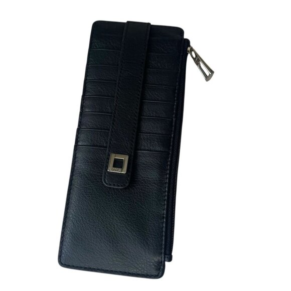 Lodis Black Leather Julia Long Stacker Card Wallet RFID silvertone - Picture 1 of 3